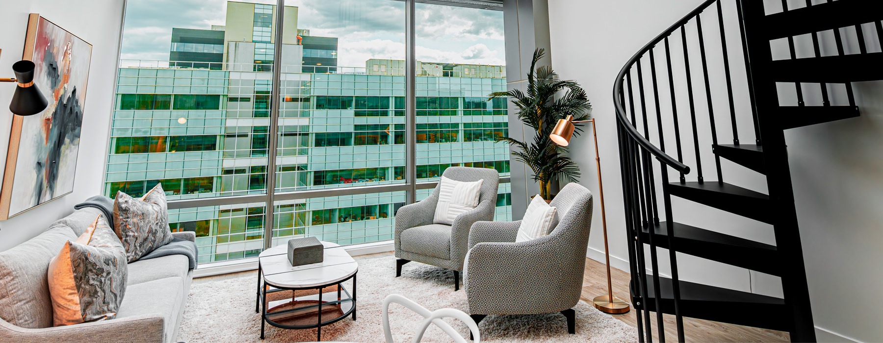 living room with large window